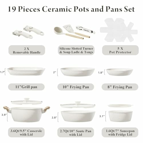 19 Pcs Non-Stick Ceramic Cookware Set