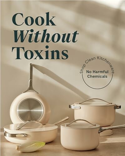 Non-toxic cookware set with pots and pan.