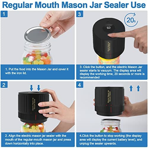 Instructions for using a regular mouth Mason jar sealer