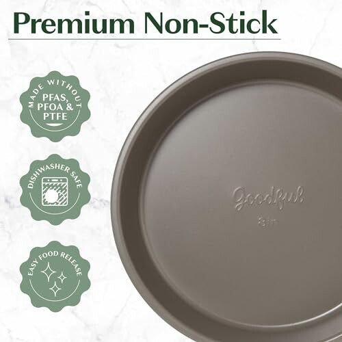 Premium non-stick cake pan with easy food release, dishwasher safe.