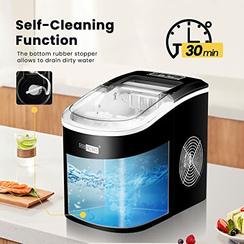 Ice machine with self-cleaning function and 30-minute timer.