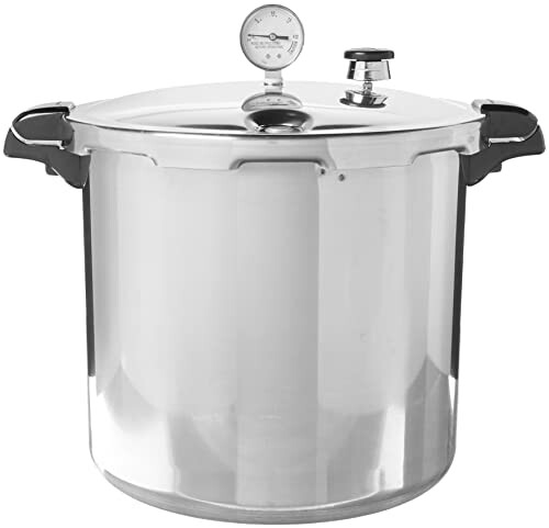 Large stainless steel pressure cooker with gauge